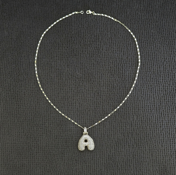 Gemelli👭 Puffy Pave Cubic Zirconia💎 Letter "A" Initial Pendant Necklace - Picture 2 of 15